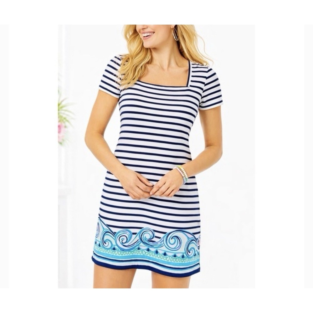 Lilly Pulitzer Dress Women‎ XL On The Horizon Stripe Wave Work Party Cotton READ